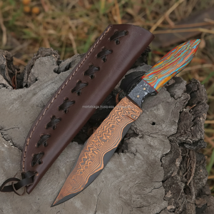 Cuchillo de caza de acero de Damasco de cobre con mango multicolor Hoja de calidad premium para aventuras al aire libre Cuchillos de espiga completa - Product Image 1