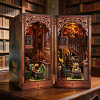 Ornement de bureau exquis, kit DIY de niche à livres en bois, maison miniature 3D à insérer dans une étagère, décoration pour la maison et le bureau avec couvercle anti-poussière
