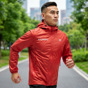 Men's Orange Windproof Reflective Soft Shell <b>Racer</b> <b>Jacket</b> Stand Front Zipper Closure Sporty Style Spring Thin Polyester Material - Product Image 3