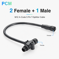 Kabel T-Splitter M12 A-Code 5 Pin 2 Female 1 Male Tee Connector untuk CAN Bus CANopen DeviceNet NMEA 2000 Jaringan Industri