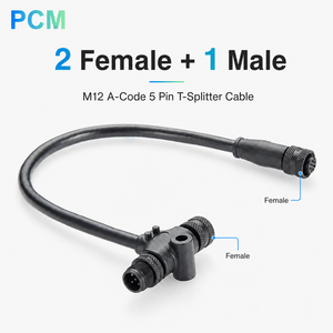 Câble répartiteur en T M12 A-Code 5 broches, <span class=keywords><strong>2</strong></span> femelles 1 mâle, connecteur en T pour bus CAN, CANopen, DeviceNet, NMEA 2000, réseau industriel - Product Image 2
