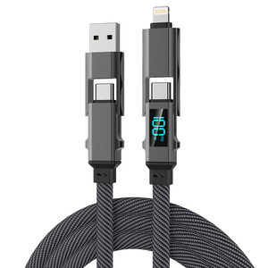 Nueva tendencia 100W 3A pantalla LED trenzada plana USB tipo C Cable de carga rápida 1M 2M Cable de carga múltiple para Phone15 <span class=keywords><strong>Mac</strong></span> iPad - Product Image 1
