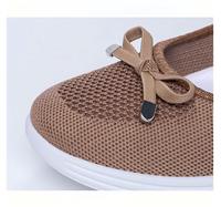 Mocassins pour femmes en tricot respirant, faciles à porter, avec nœud décoratif, talon coussiné superposé, chaussures de marche légères OEM ODM