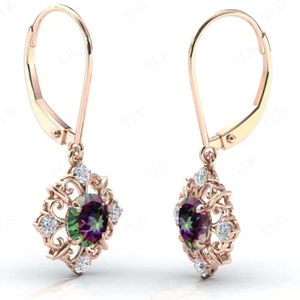 Boucles <span class=keywords><strong>d</strong></span>'oreilles pendantes élégantes en <span class=keywords><strong>argent</strong></span> sterling 925 plaqué or rose avec moissanite mystique taille ronde et fermoir français - Product Image 2