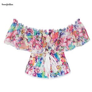 Vintage Romantique Floral Débardeur Slim Fit Bustier hors de l'épaule <span class=keywords><strong>Corset</strong></span> en <span class=keywords><strong>Rose</strong></span> <span class=keywords><strong>Rose</strong></span> 38CM Hauteur Dentelle Décoration Ferme Contrôle - Product Image 4
