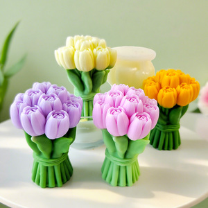 J10-404 Stampi in Silicone per Candele per Aromaterapia a Forma di Bouquet di Tulipani, Stampi a Fiore Fai da Te Fatti a Mano per Ornamenti in Gesso a Goccia - Product Image 1