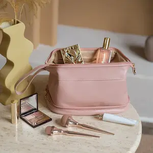 Leather Zipper Cosmetic Bag Women Simple Travel Beauty Case Portable Wash Makeup Bag Organizer Holder