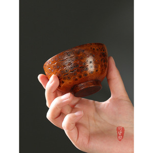 Hand Polished Bamboo Root Teacup Lacquered Small Tea Cup For Tea Tasting Wabi Sabi Style Home Use - Product Image 1