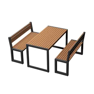 Simple Outdoor Garden Metal Frame Plastic Wooden Table and Chair Set garden table and chair garden patio furniture