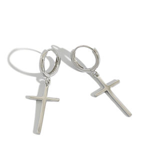 925 Sterling Silver croce Huggie <span class=keywords><strong>orecchini</strong></span> a cerchio minimalista croce fascino ciondola <span class=keywords><strong>orecchini</strong></span> di goccia Dainty croce <span class=keywords><strong>orecchini</strong></span> a cerchio donne uomini - Product Image 1