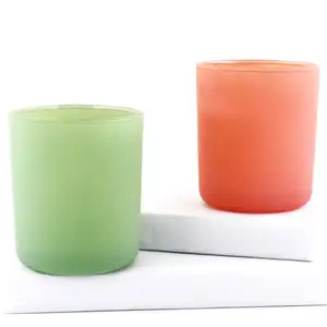 Wholesale Empty Round Bottom Matte Green Pink 440ml Glass Scented Candle Jar for candle making