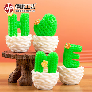Dp Mini Cactus Home Letters, decoraciones de resina para escritorio e interior de coche, 4 piezas - Product Image 2