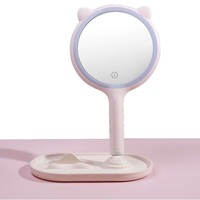 Miroir de maquillage double face portable avec cadre en plastique LED, éclairage USB rechargeable, variateur tactile, grossissement 5X, pour l'approvisionnement transfrontalier