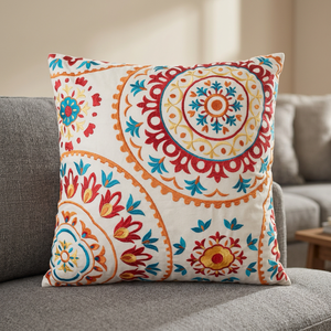 Funda de cojín de algodón bordado Suzani bohemio personalizado último diseño patrón floral para el hogar Hotel Hospital uso forma cuadrada - Product Image 2