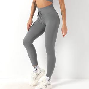 En stock Pantalon <span class=keywords><strong>gaine</strong></span> de contrôle du ventre à ceinture large pour femmes Taille haute <span class=keywords><strong>Legging</strong></span> de yoga de course à pied solide avec cordon de serrage - Product Image 5