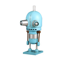 Modèle de robot en métal bleu vintage fait main, figurine de robot en étain, statue, accessoire de vitrine de bar, ornement de bureau de style industriel
