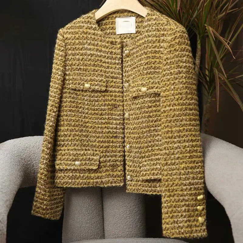 शरद ऋतु नए छोटे सुगंधित छोटे कोट विंटेज सुरुचिपूर्ण जैक्वार्ड बुनाई फैशन विदेशी शैली कोट