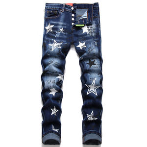 Jeans droits pour hommes, de qualité supérieure, ajustés et respirants, en denim décontracté, couleur unie, délavage moyen, taille mi-haute, vente en gros - Product Image 4