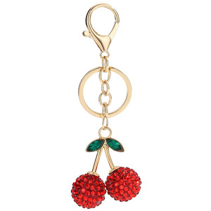 2026 New Fashion Trendy Women's Bag Accessories Cute Diamond Cherry Metal Car <b>Key</b> <b>Chain</b> Wholesale - Product Image 5
