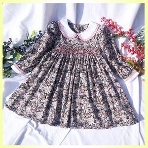 2021 nuovi Vestiti A Maniche Lunghe Vittoriano Risvolto Bambino Smocked Vestito <span class=keywords><strong>Per</strong></span> La Ragazza 3-7 Anni Con L'arco - Product Image 5