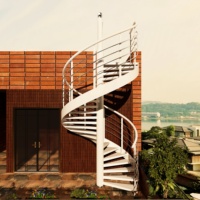 Escalier en colimaçon métallique moderne pour extérieur, en acier au carbone, avec garde-corps en tuyaux, installation simplifiée, norme industrielle