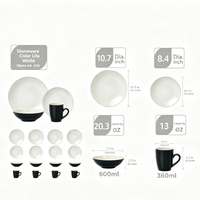 Ensemble de vaisselle en grès émaillé blanc de 16 pièces, ensemble de café en céramique en gros, assiettes rondes, bols, tasses, ensemble de vaisselle pour 4 personnes