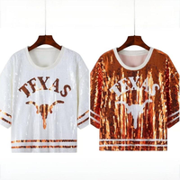 Jersey Wanita Sequin Putih Model Baru Berkualitas Tinggi Texas American Football untuk Hari Pertandingan, Kaos Sequin Grosir