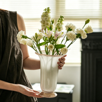 Nouveau vase à fleurs en verre de style chinois avec bordure en feuille de lotus jaune, objet de décoration pour la maison, récipient à fleurs haut de gamme, vase à fleurs hydroponique
