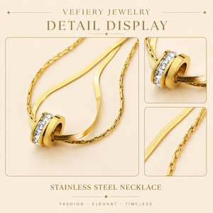 Collier tendance en acier titane couleur or avec triple chaîne mixte - Product Image 3
