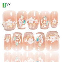 Uñas postizas de gel de lujo OEM para salón, gruesas, con logo personalizado, hechas a mano, reutilizables, con pegamento, a granel, uñas acrílicas cortas al por mayor
