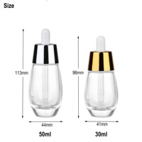 Bouteille compte-gouttes en verre transparente pour huiles essentielles, 30 ml et 50 ml, avec compte-gouttes en aluminium – Vente chaude