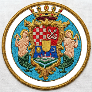 Circular Embroidered Patch Mermaid Crest Design Sew-On Badge Classical Style Fabric Applique Customizable Colors for Masonic - Product Image 1