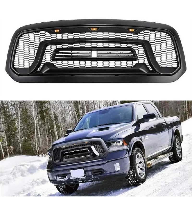 VISHN Frontkühlergrill passt für Dodge 2013-2018 Ram 1500 Rebel-Stil Kühlergrill mit LED-Leuchten mattschwarz ABS