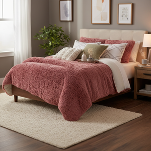 Coperta Everest 1.5X2.2M in Sherpa Plush Rosa Intenso Reversibile per Uso Domestico Invernale - Product Image 3