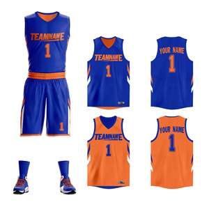 Conjunto Deportivo Personalizado de Baloncesto con Diseño de Doble Cara en Naranja Real - Product Image 1