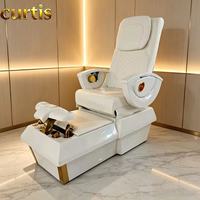 Fauteuil de pédicure professionnel en or blanc avec dossier inclinable électrique, bain de pieds sans tuyauterie à remous et lampe LED pour salons de manucure en Amérique du Nord