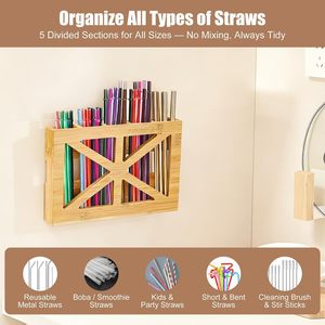 Bamboo Wall Mounted Straw <b>Storage</b> <b>Box</b> Rectangle Lacquered Punch Free Drying Rack For <b>Kitchen</b> Bathroom - Product Image 4