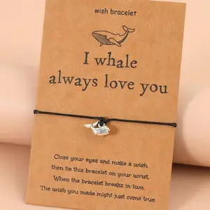 New Cute Elegant Whale Charm Bracelet Make a Wish Jewelry for Women Men Friends Love Card Gifts Whale Fish Sea Bracelet