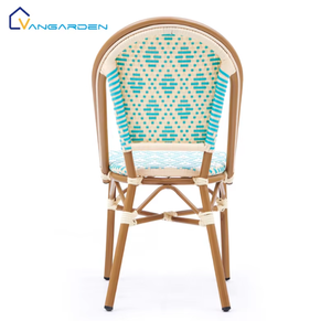 Chaise en rotin tressé pour jardin extérieur, style crème français, pieds en aluminium brun, café, restaurant, taverne, mobilier - Product Image 3
