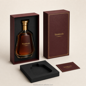 Caja Rígida para <span class=keywords><strong>Coñac</strong></span> Color Borgoña con Tapa Separada, Inserto de Espuma Negra, Borde Delgado Dorado, Impresión de Lujo, Empaque de Regalo para Brandy y Licores - Product Image 4