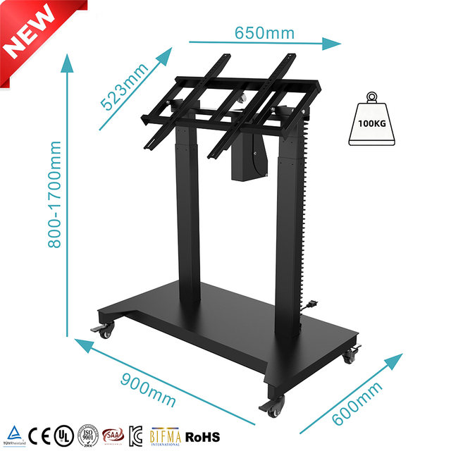 Hot Sale Black Large Base Trolley Adjustable Shelf Rolling Floor Stand Mobile TV Cart with Wheels TV Stand Movable