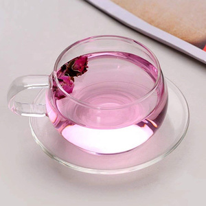 Tazza di vetro borosilicato e piattino in vetro piccolo tazza da tè e piattino Set resistente al calore per la preparazione del tè - Product Image 4