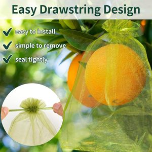 ถุงป้องกันผลไม้, ตาข่ายคลุมต้นผลไม้สีเขียว, ถุงตาข่ายแบบมีเชือกผูกสำหรับปกป้องผัก, มะเขือเทศ - Product Image 6