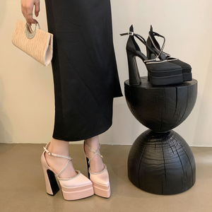 Elegantes Sandalias de Tacón Alto de Verano para Mujer, con Correa al Tobillo, Plataforma y Tacón de Cuña, Estilo Gladiador, de Seda - Product Image 3