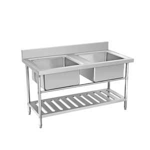 VICTORY KITCHEN Évier médical double cuvette SS de haute qualité Éviers en acier inoxydable avec 2 cuves Autres fournitures pour hôtels et restaurants - Product Image 1