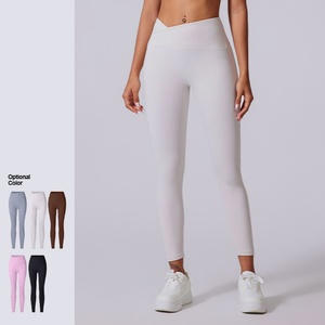 Hot Sale Customized Autumn Winter Yoga <b>Leggings</b> High Waist Crossover Design Nude Curved M-<b>Shaped</b> Peach Tight Breathable Nylon - Product Image 5