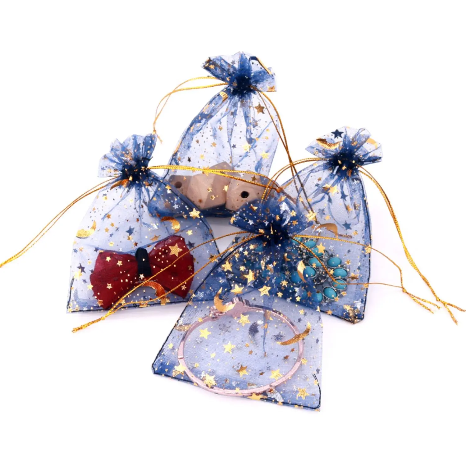 Logo personalizzato stella di lusso luna stampa floreale coulisse gioielli sacchetti regalo in Organza trasparente sacchetti a rete per la festa nuziale