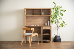 Functional Oak Colour RHODES Working Desk with Hutch Storage Shelves Modern Study Table Student Bedroom and Home Office Setup - Product Image 6