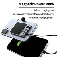 Chargeur sans fil magnétique portable 5000/10000 mAh avec charge rapide 22,5 W et câble intégré pour smartphones