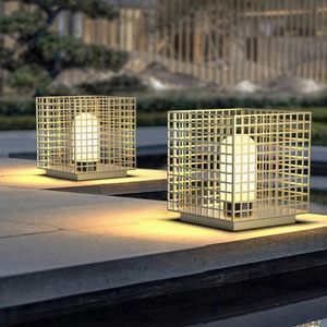 Luces de camino solares de paisaje de estilo chino, lámparas de pie cuadradas para patio exterior LED IP65, faros de columna <span class=keywords><strong>solar</strong></span> de alimentación de CA - Product Image 5
